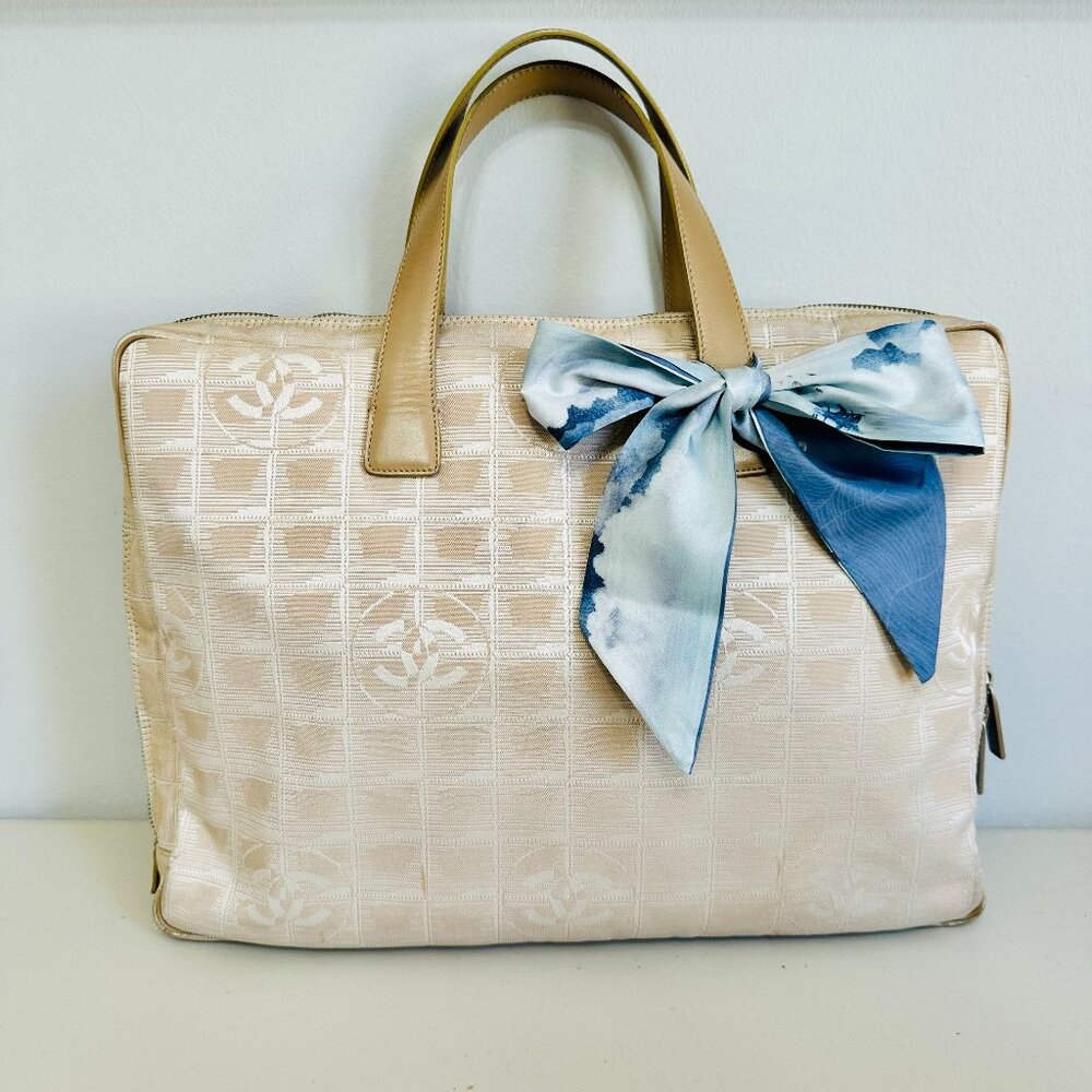CHANEL TRAVEL LINE LIGNE BEIGE MONOGRAM LOGO NYLON LAPTOP CASE VINTAGE ITALY